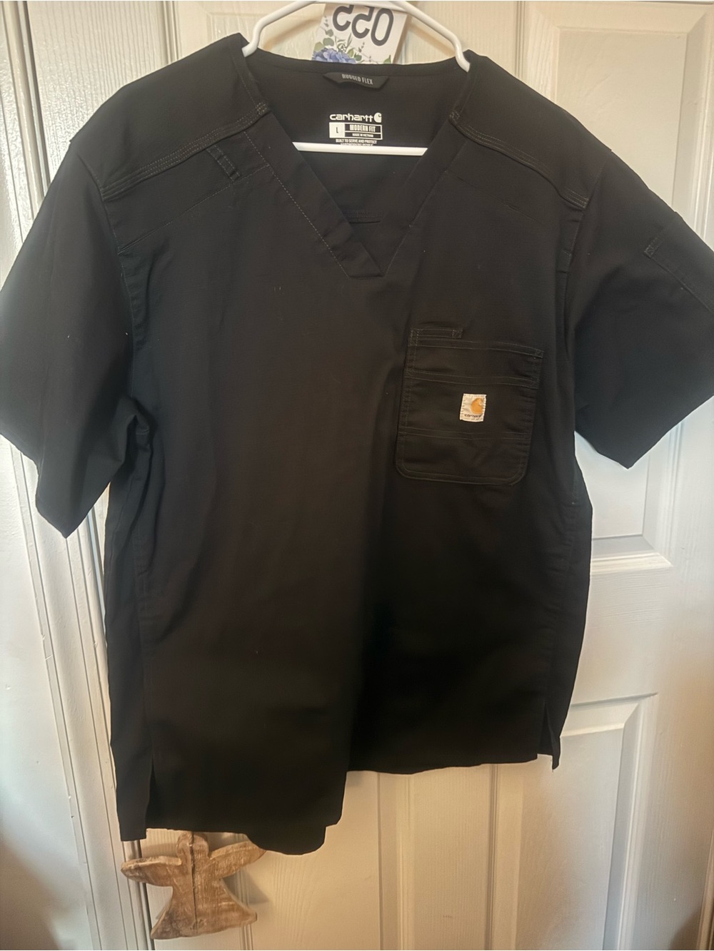 Carhartt Black Short-Sleeve V-Neck Work Shirt with Chest Pocket